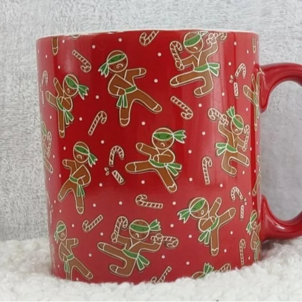Red Gingerbread Man Mug by FAO Schwarz Shinny Candy Cane Holiday Season Xmas
